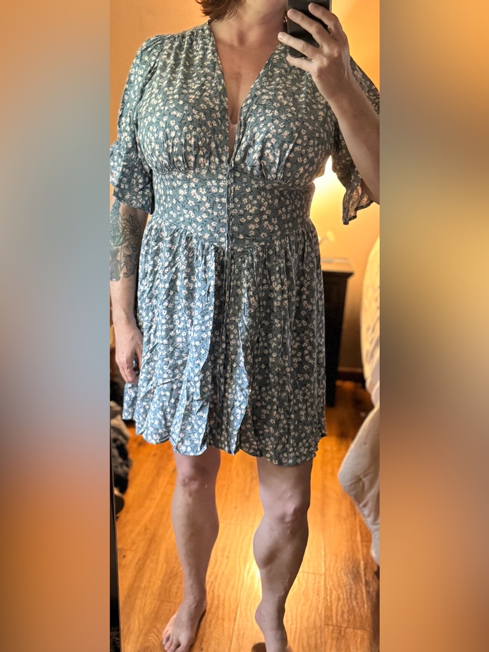 Torrid Blue Floral V-Neck Peplum Mini Dress
